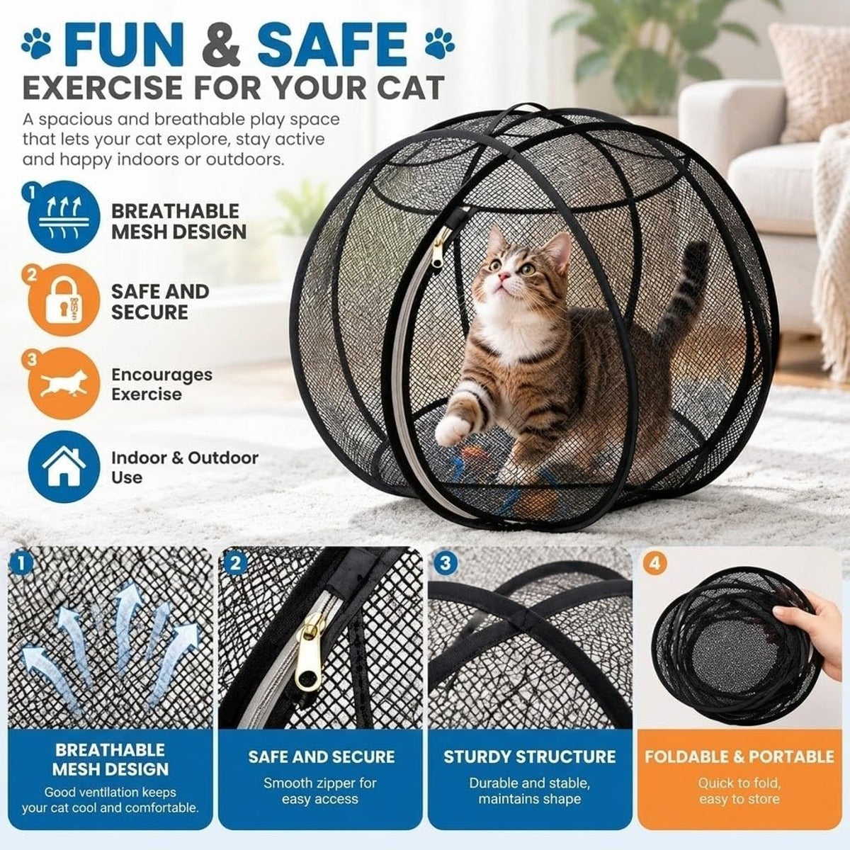Pawhaus Rolling Cat Playpen features
