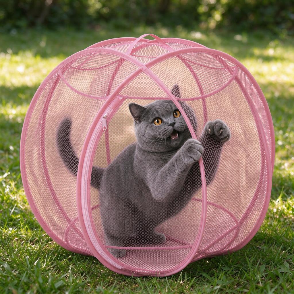 Pawhaus Rolling Cat Playpen in Light Pink