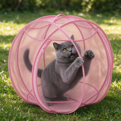 Pawhaus Rolling Cat Playpen in Light Pink